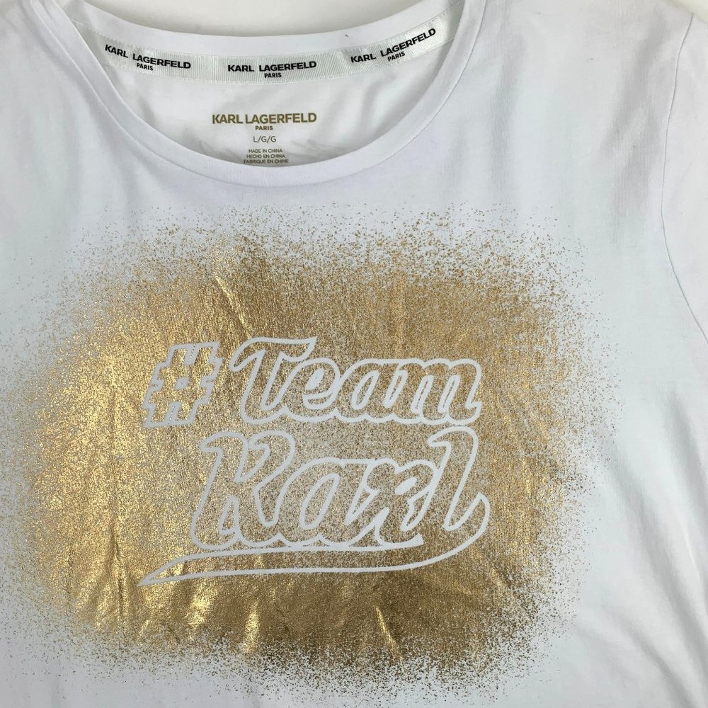 Karl Lagerfeld #TeamKarl T Shirt Gold Metallic Logo Women’s Choose Size New